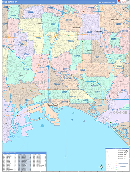 Long Beach Map Color Cast Style